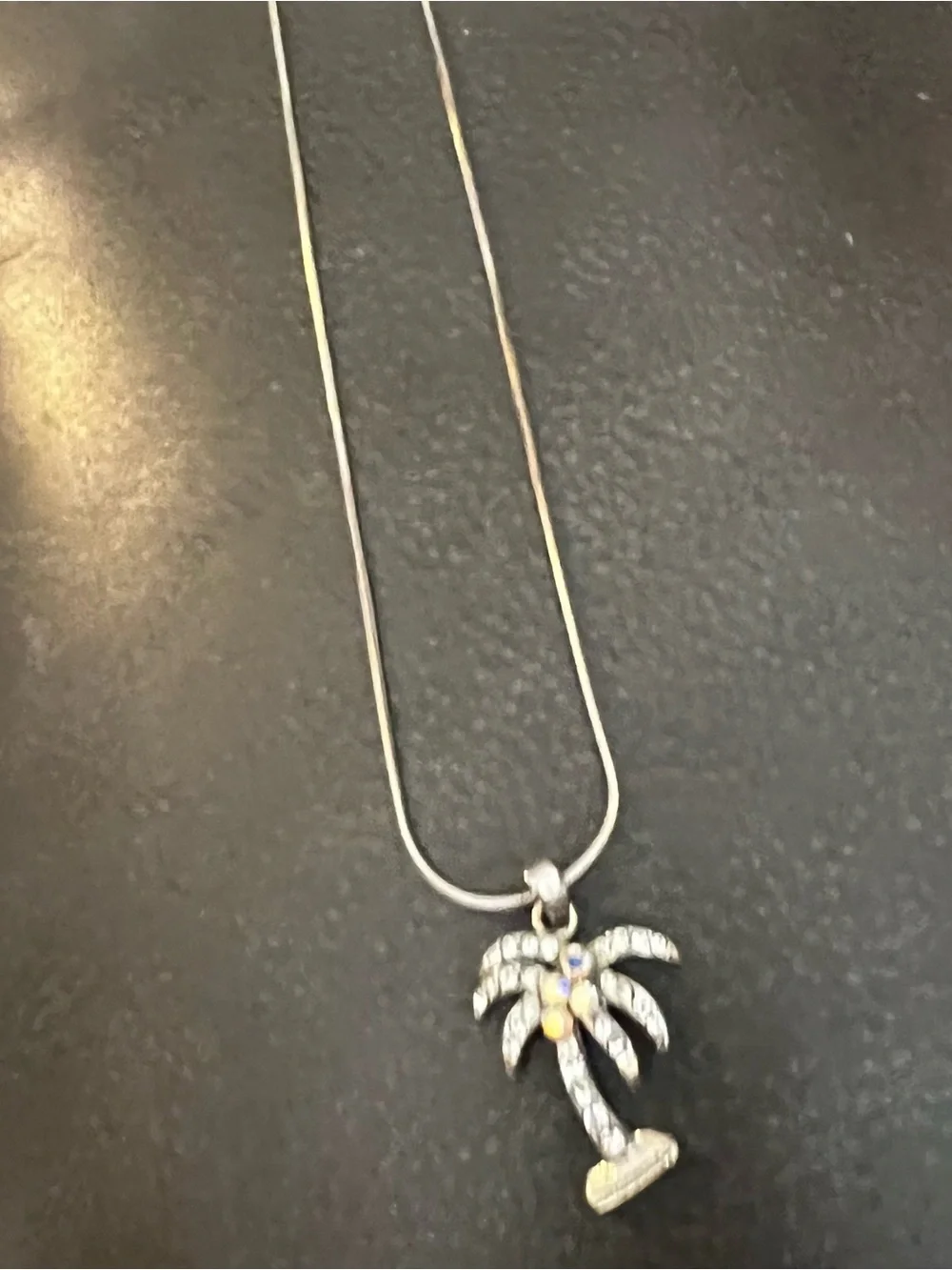 Silver Palm Tree Crystal Pendant Necklace - Silver